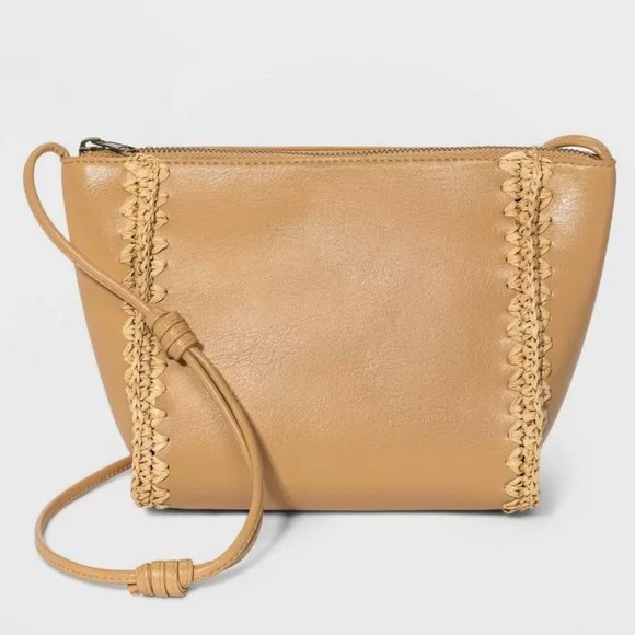 Universal Thread Straw Crossbody Bag with Side Stitching - Beige - Picture 1 of 3